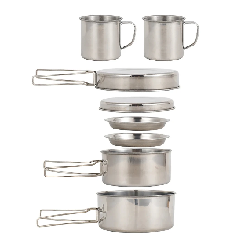 Camping Cooking Set Compact - 8pcs/Set Camping Cookware Mess Kit Stainless