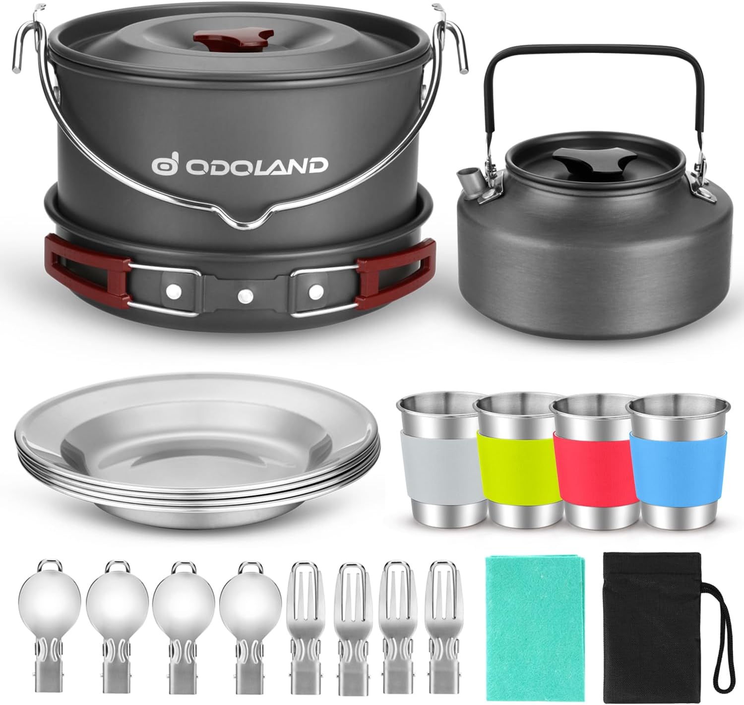 Camping Cooking Set For 4 - 22pcs Camping Cookware Mess Kit, Large