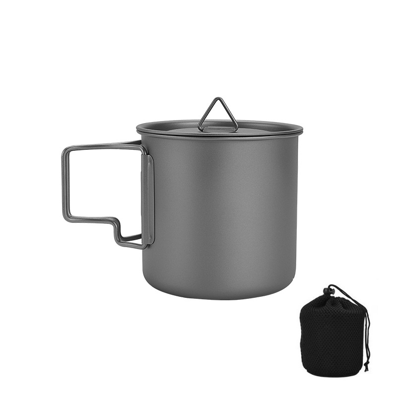 Camping Cooking Set Compact - Titanium Camping Mug with Folding Handle