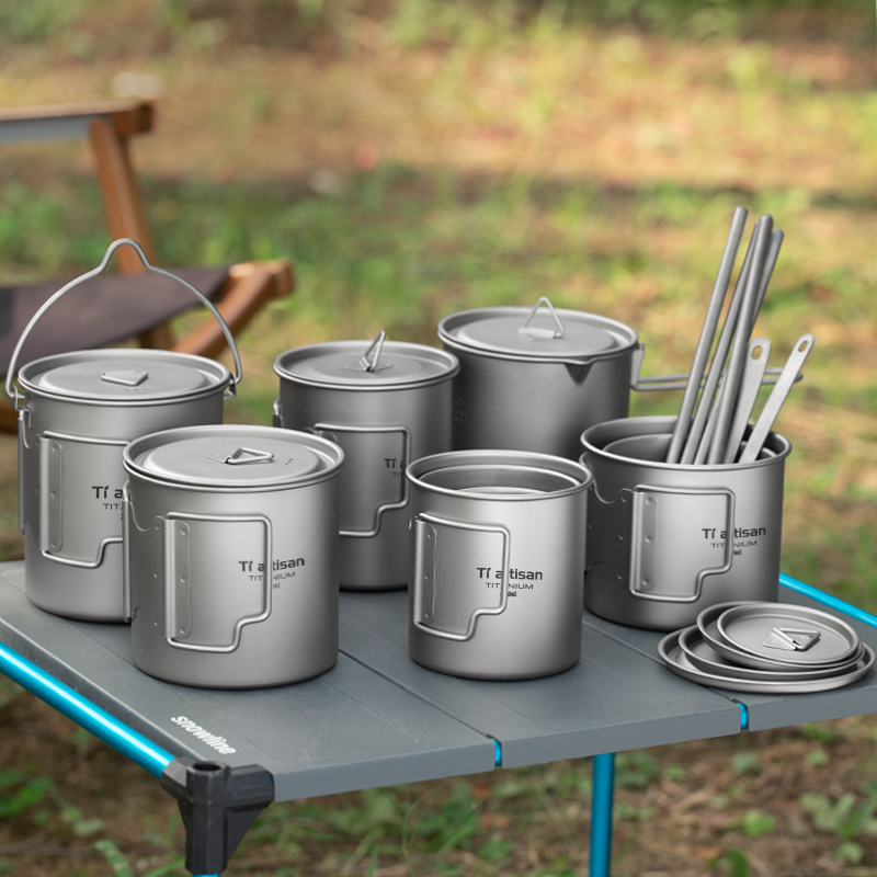 Camping Cooking Set Compact - Tiartisan Outdoor Titanium Lightweight Portable Tea
