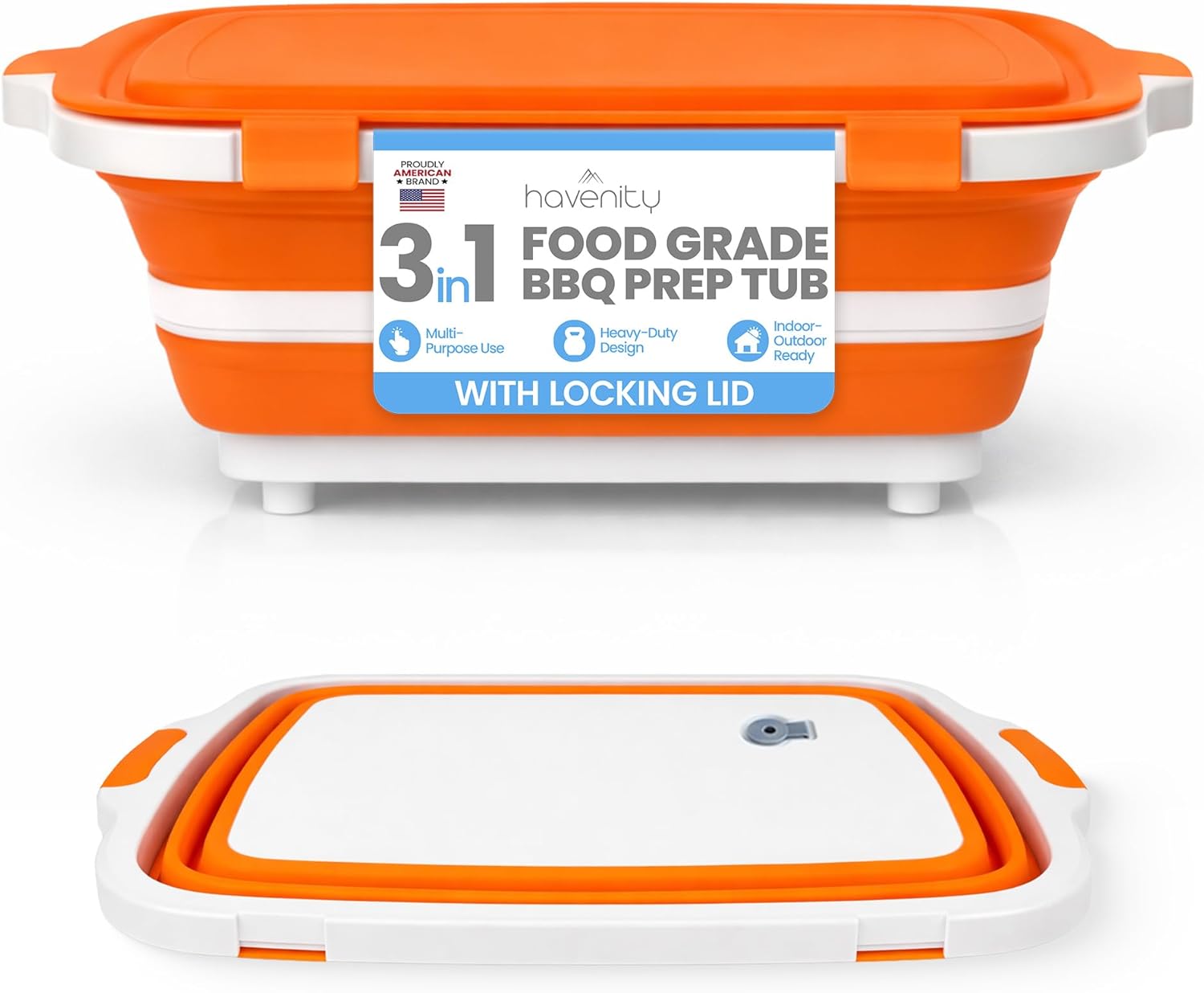 Camp Cutting Board - 8L Collapsible BBQ Prep Tub with
