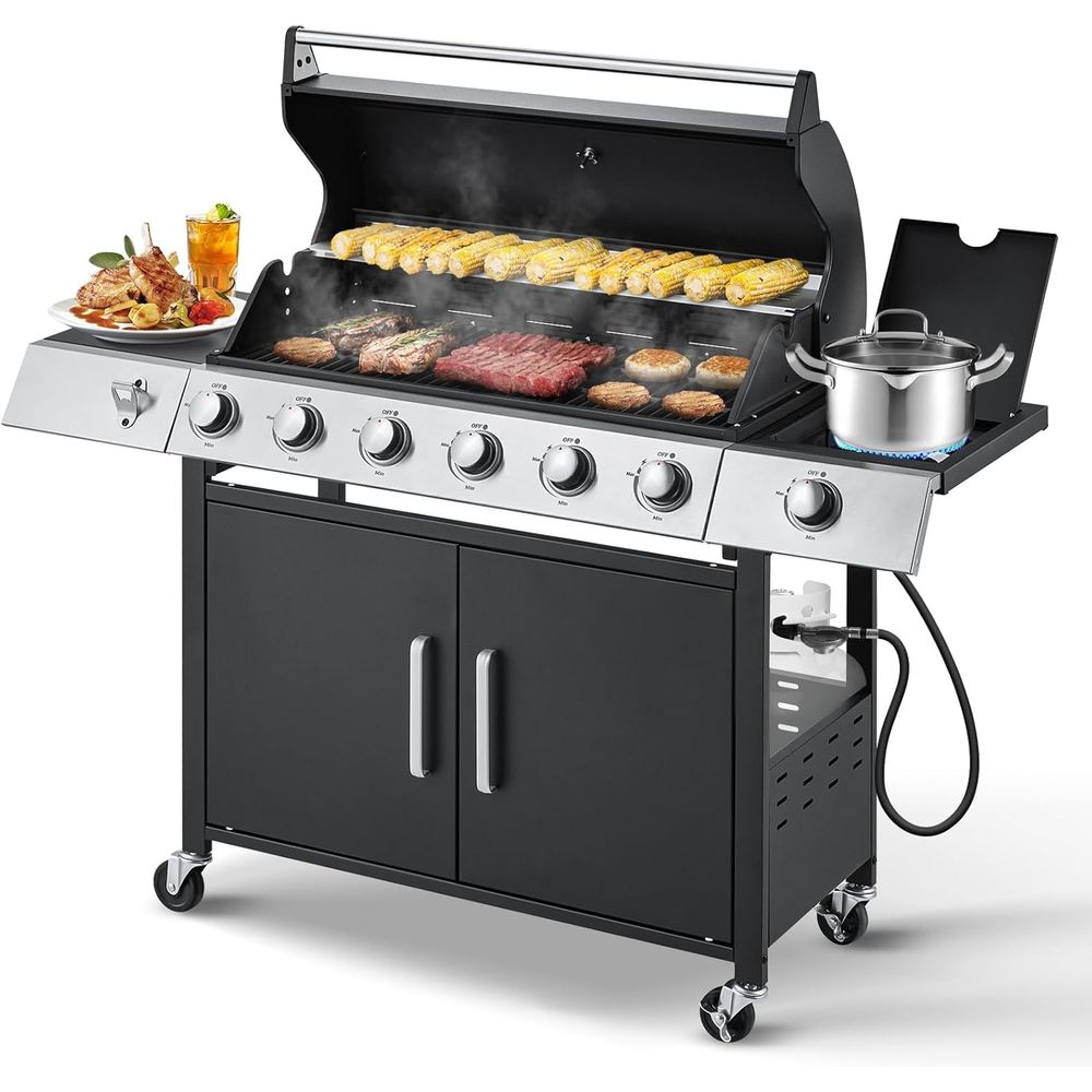 Camping Cooking Cast Iron - 60,000 BTU 6-Burner Propane Gas Grill
