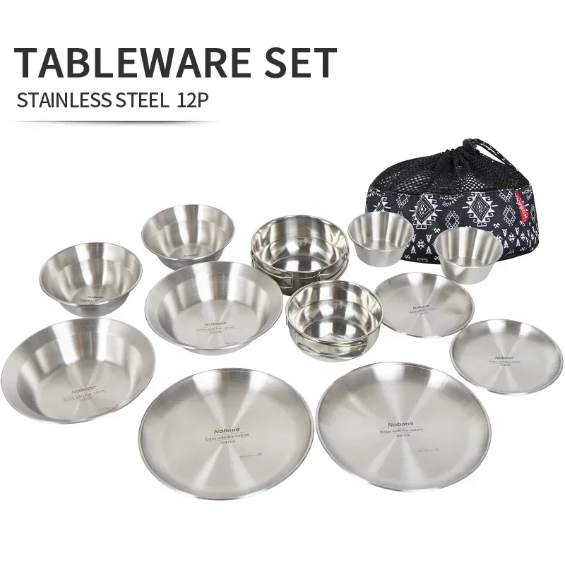 Camping Cooking Dining Set - CLS&NOBANA 12PCS Outdoor Tableware Set Portable