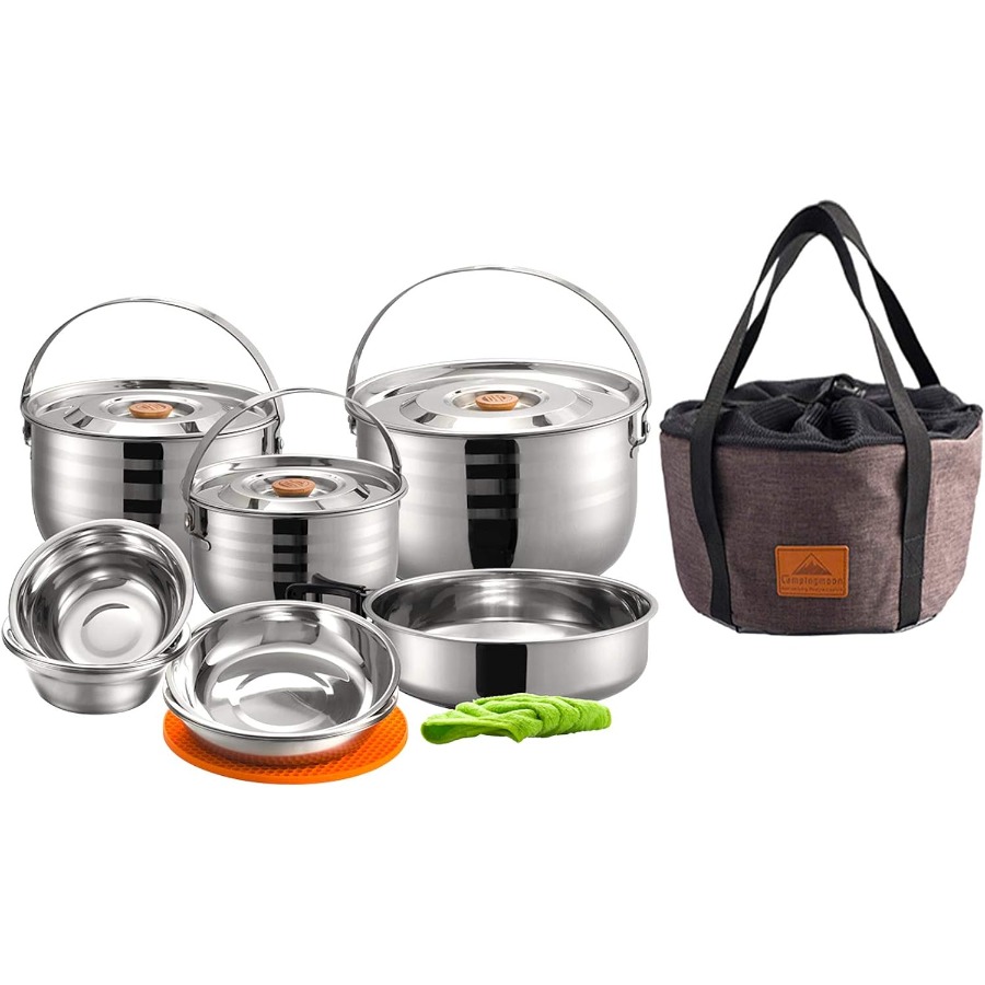 Camping Cooking Pots And Pans Set - CAMPINGMOON Camping Cookware Set Stainless Steel