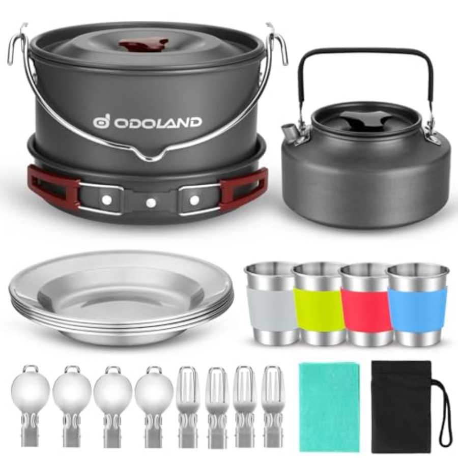 Camping Cooking Pots And Pans Set - 22pcs Camping Cookware Mess Kit, Large