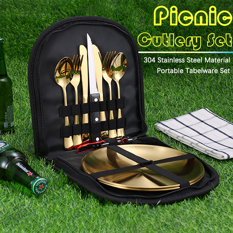 Camping Cooking Set - 10Pcs Camping Tableware Set 304 Stainless