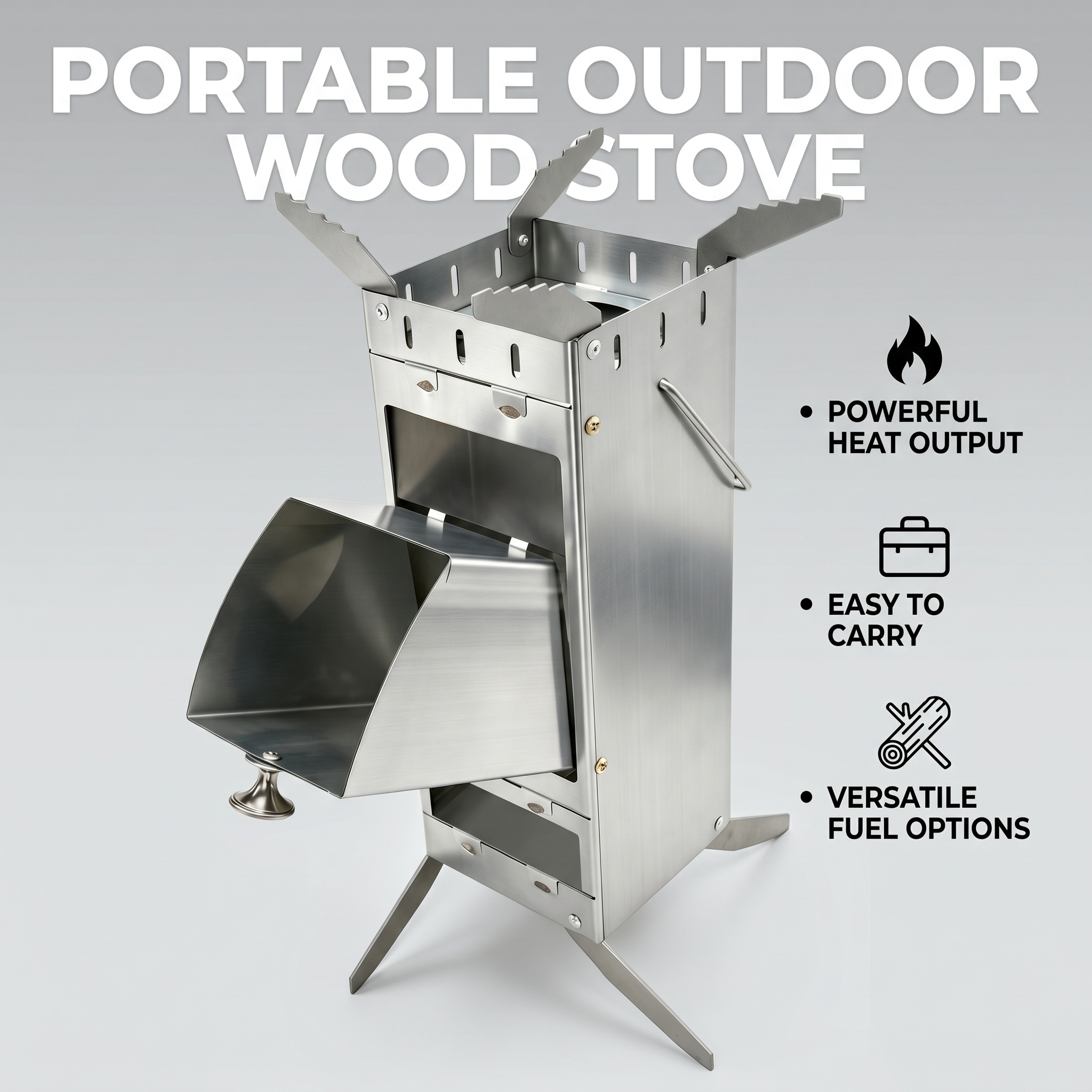 Camping Cooking Kitchen - Portable Foldable Rocket Stove 304 Stainless
