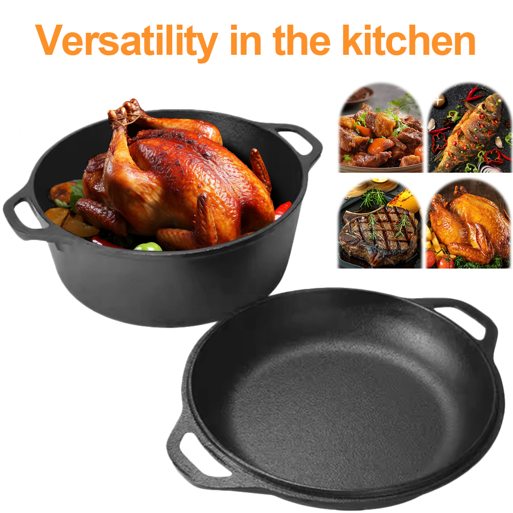 2 in 1 Cast Iron Dutch Oven Po - Camping Cooking Cast Iron 评论和价格