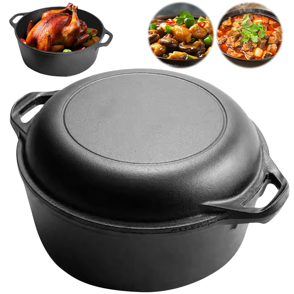 2 in 1 Cast Iron Dutch Oven Po - Camping Cooking Cast Iron 评论和价格