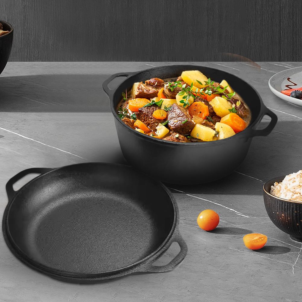 2 in 1 Cast Iron Dutch Oven Po - Camping Cooking Cast Iron 评论和价格