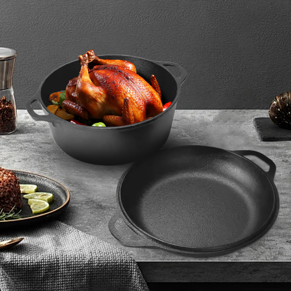 2 in 1 Cast Iron Dutch Oven Po - Camping Cooking Cast Iron 评论和价格
