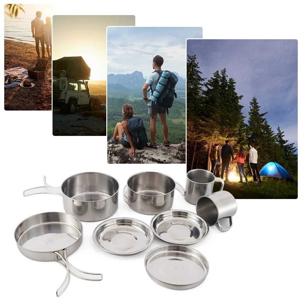 8pcs/Set Camping Cookware Mess - Camping Cooking Set Compact 评论和价格