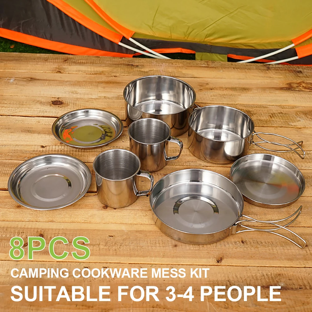 8pcs/Set Camping Cookware Mess - Camping Cooking Set Compact 评论和价格