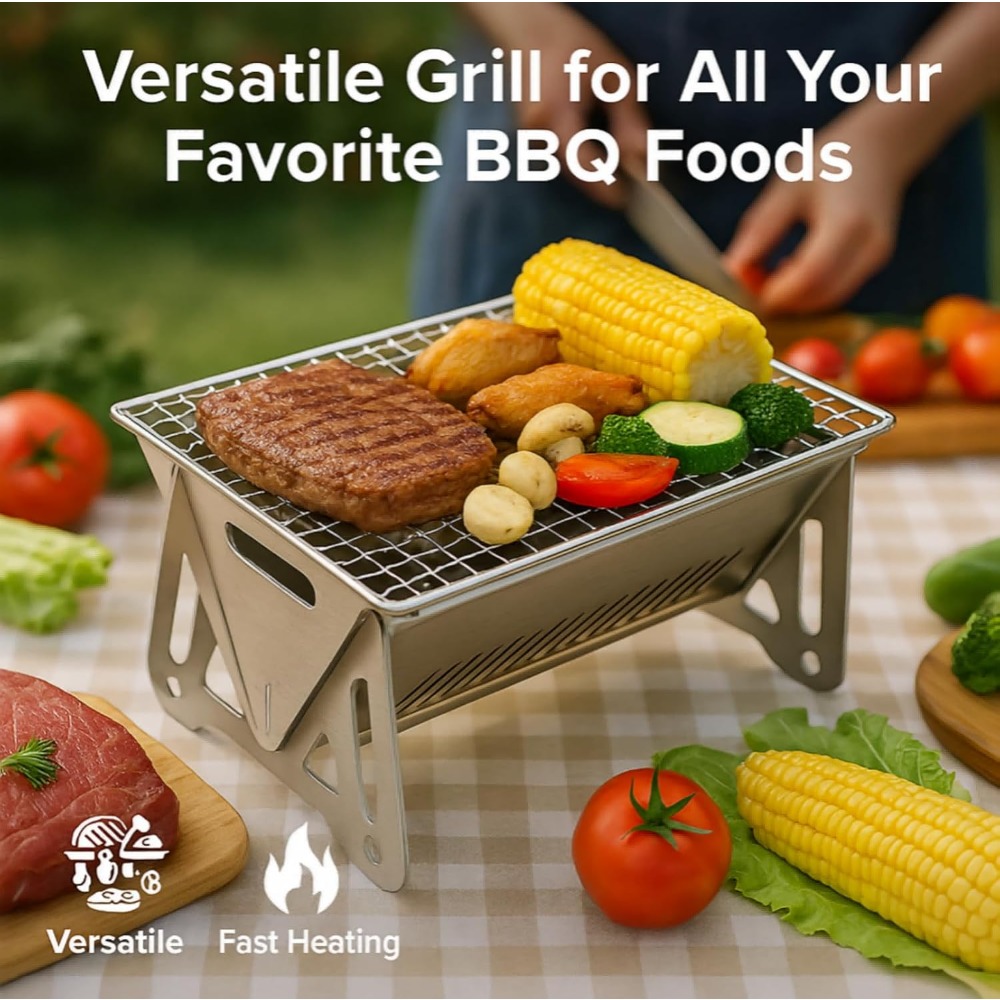 Portable Charcoal BBQ Grill Fo - Camping Cooking Set Compact 评论和价格