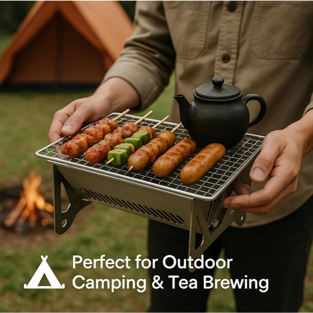 Portable Charcoal BBQ Grill Fo - Camping Cooking Set Compact 评论和价格