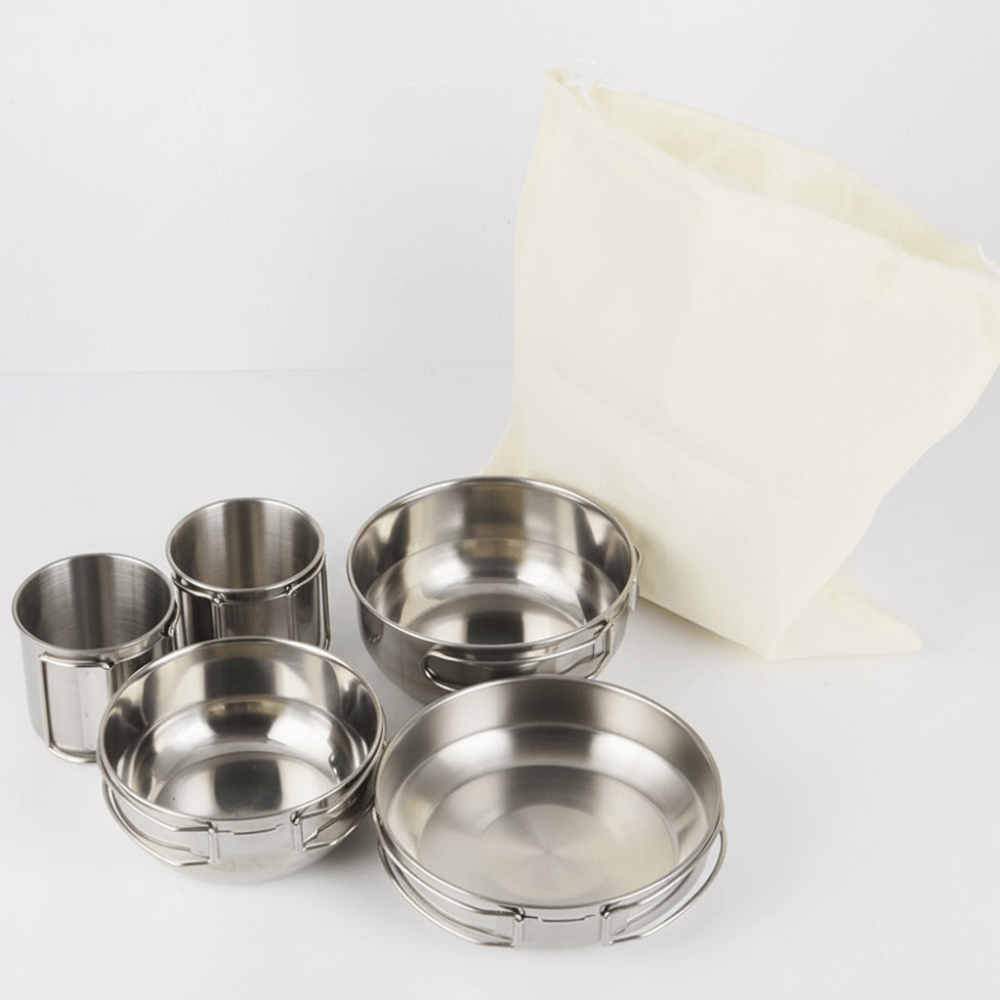 5Pcs 304 Stainless Steel Campi - Camping Cooking Set 评论和价格