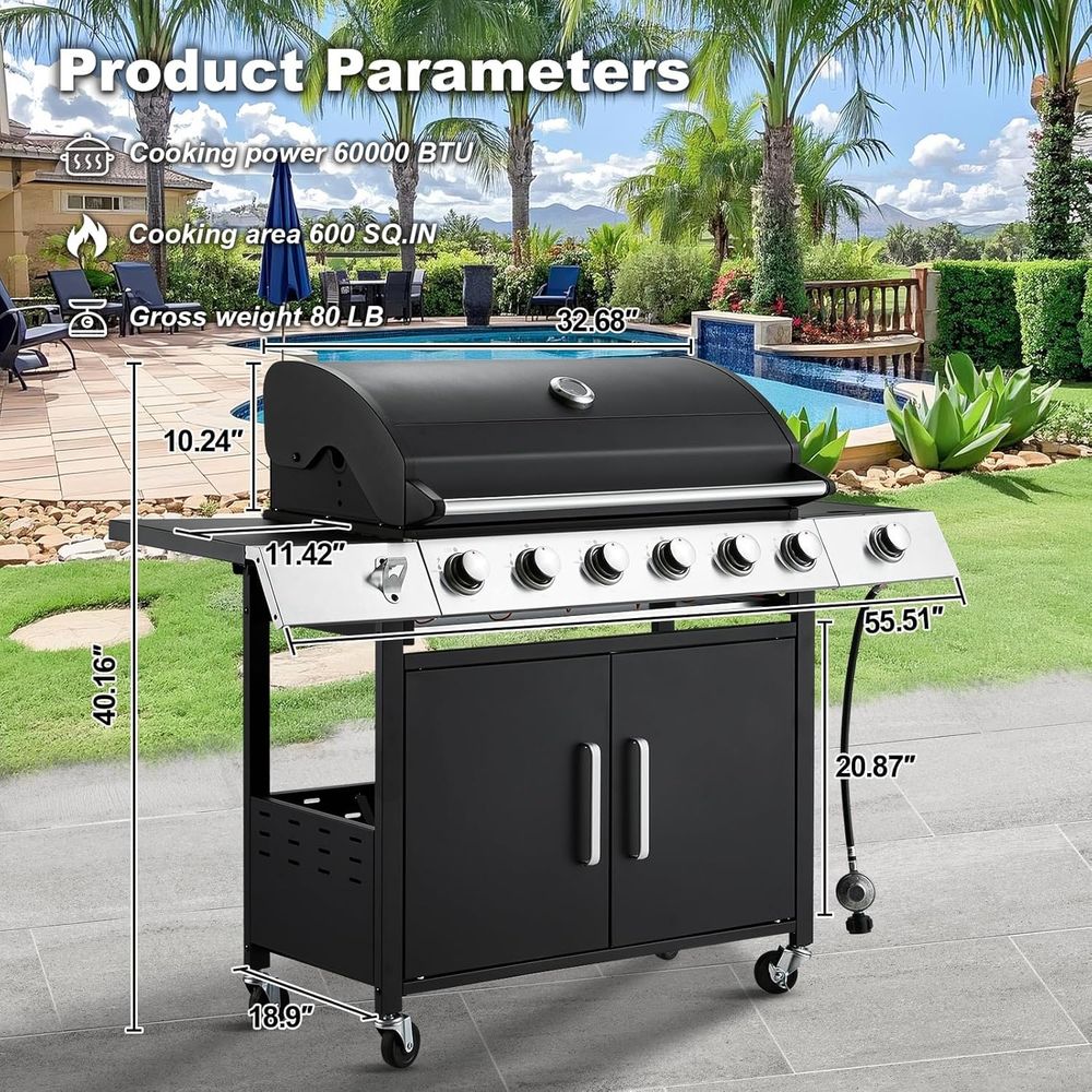 60,000 BTU 6-Burner Propane Ga - Camping Cooking Cast Iron 评论和价格