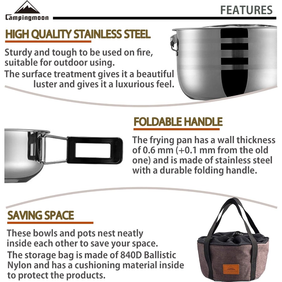 CAMPINGMOON Camping Cookware S - Camping Cooking Pots And Pans Set 评论和价格