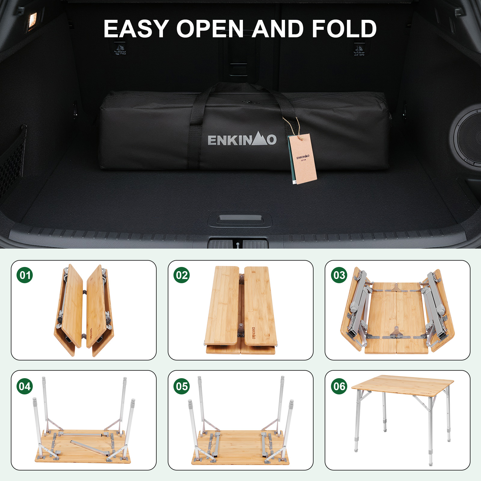 Adjustable Height Bamboo Foldi - Camping Cooking Lightweight 评论和价格
