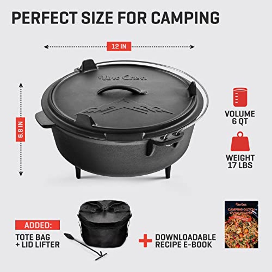 6Qt Cast Iron Camping Dutch Ov - Camping Cooking Cast Iron 评论和价格